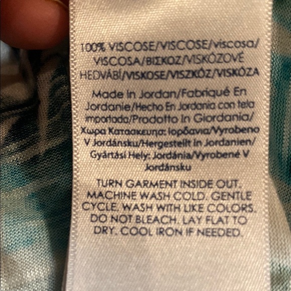 Chaps Blue, White and Green Tie Front Blouse with Relaxed Fit - Picture 12 of 12